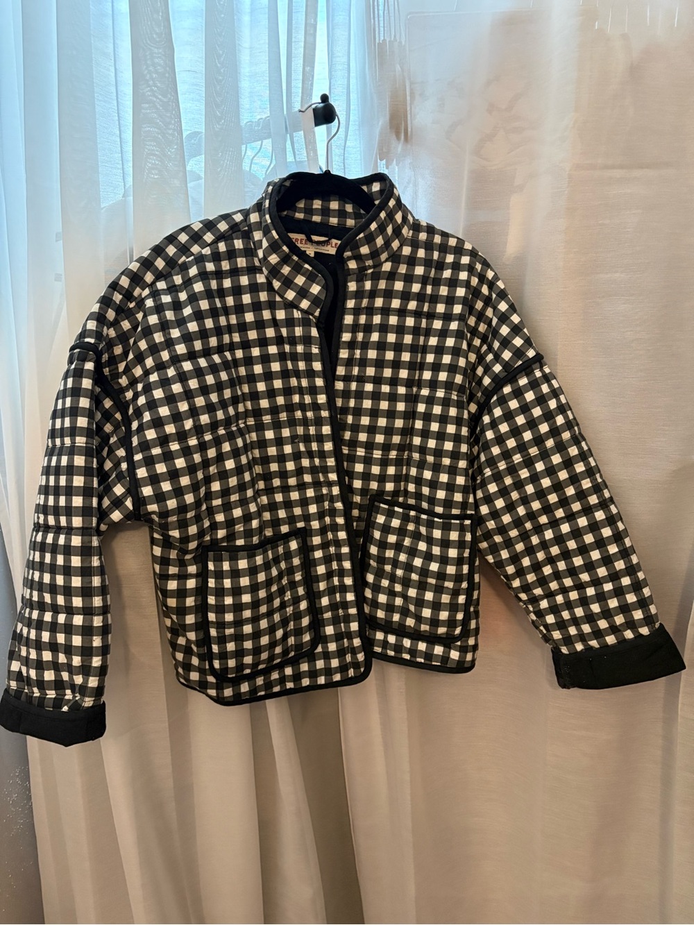 Free People Black and White Gingham Quilted Chloe Jacket